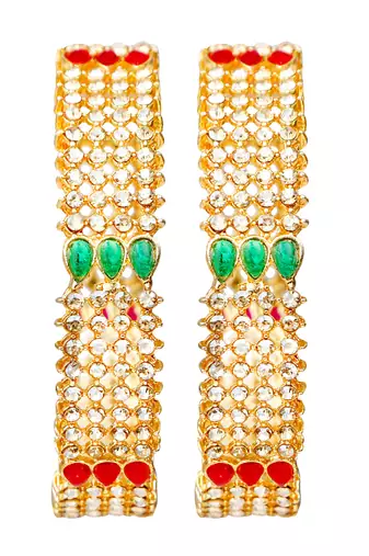 Gold plated cz stone 2pc broad kada bangle