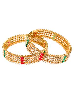 Gold plated cz stone 2pc broad kada bangle 4