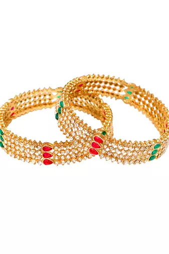 Gold plated cz stone 2pc broad kada bangle