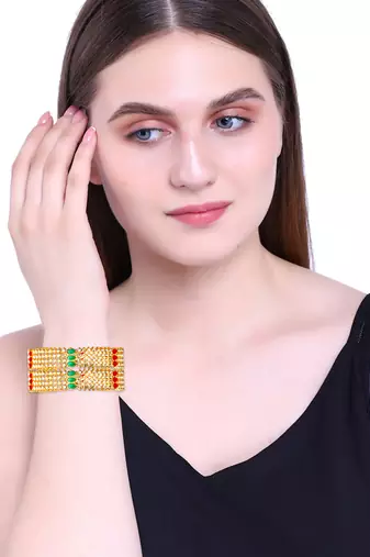 Gold plated cz stone 2pc broad kada bangle