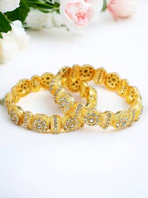 Rajwadi style gold plated cz stone 2pc kada bangle 1