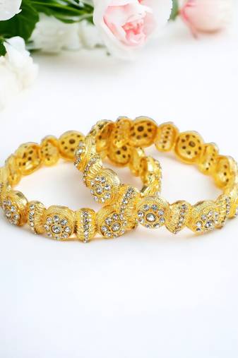 Rajwadi style gold plated cz stone 2pc kada bangle