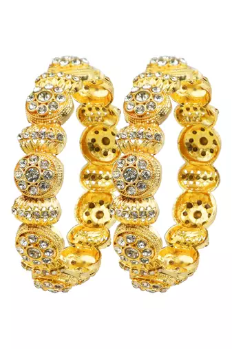 Rajwadi style gold plated cz stone 2pc kada bangle