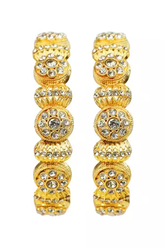 Rajwadi style gold plated cz stone 2pc kada bangle