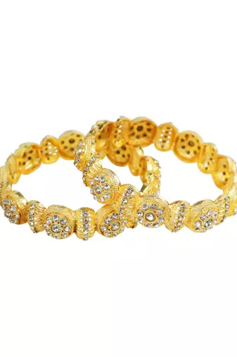 Rajwadi style gold plated cz stone 2pc kada bangle