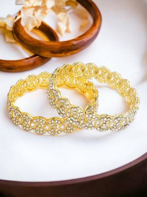 Circular gold plated kundan cz stone 2pc kada bangle 1