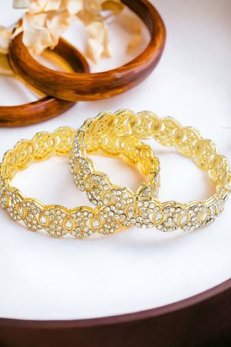 Circular gold plated kundan cz stone 2pc kada bangle