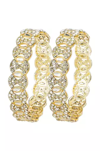 Circular gold plated kundan cz stone 2pc kada bangle