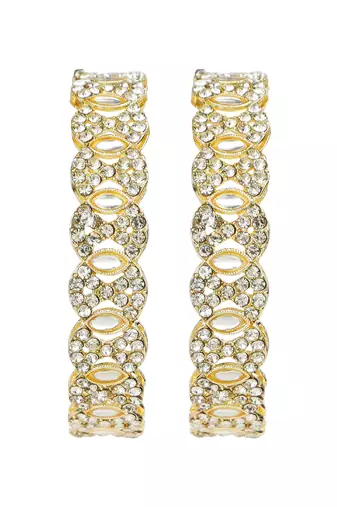 Circular gold plated kundan cz stone 2pc kada bangle