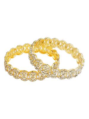 Circular gold plated kundan cz stone 2pc kada bangle 4