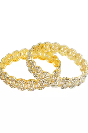 Circular gold plated kundan cz stone 2pc kada bangle