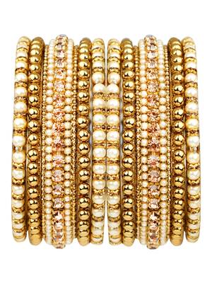 Antique gold plated pearl cz 10pc bangle chuda 1