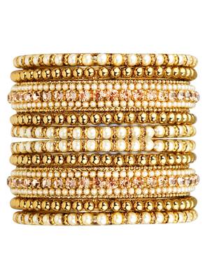 Antique gold plated pearl cz 10pc bangle chuda 2