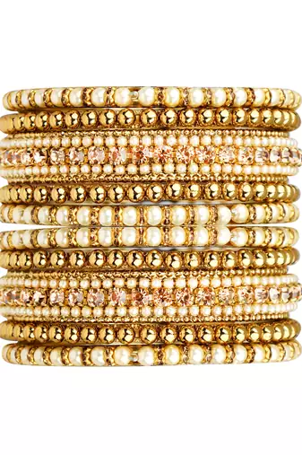 Antique gold plated pearl cz 10pc bangle chuda