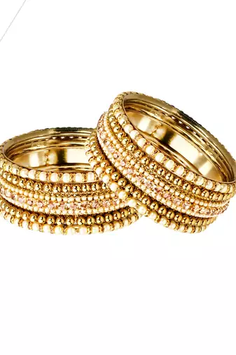 Antique gold plated pearl cz 10pc bangle chuda