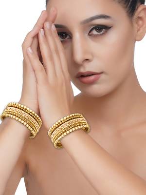 Antique gold plated pearl cz 10pc bangle chuda 4