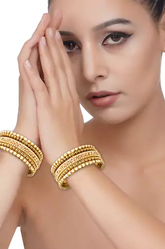Antique gold plated pearl cz 10pc bangle chuda