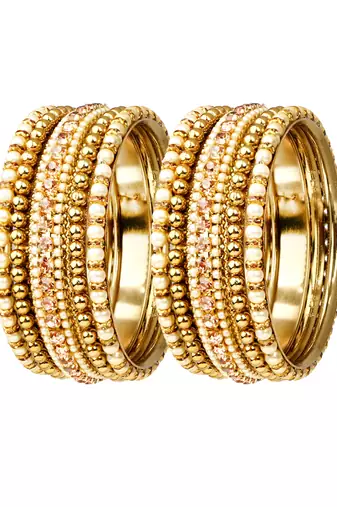 Antique gold plated pearl cz 10pc bangle chuda