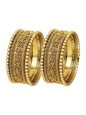 Antique gold plated cz stone 10pc chuda bangle 1