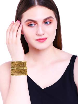Antique gold plated cz stone 10pc chuda bangle 3