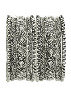 Silver oxidized cz stone 10pc chuda bangle 1