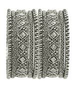 Silver oxidized cz stone 10pc chuda bangle
