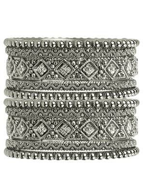 Silver oxidized cz stone 10pc chuda bangle 2