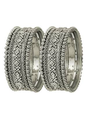 Silver oxidized cz stone 10pc chuda bangle 3