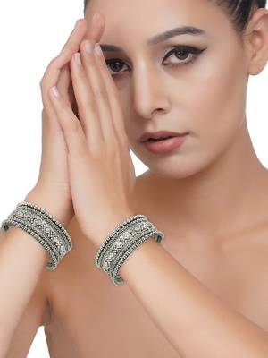Silver oxidized cz stone 10pc chuda bangle 4
