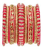 Anitque gold plated cz pink thread work 10pc chuda bangle