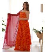 Orange and red bandhani anarkali kurta with dupatta