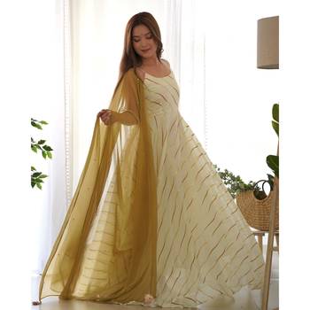 Cream bandhani anarkali kurta with dupatta 1