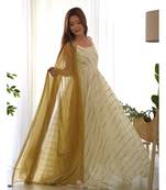 Cream bandhani anarkali kurta with dupatta