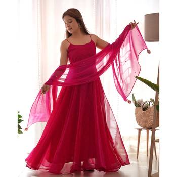 Magenta bandhani anarkali kurta with dupatta 1
