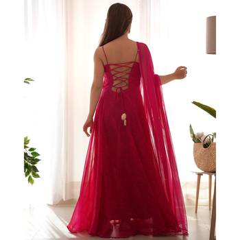 Magenta bandhani anarkali kurta with dupatta 2