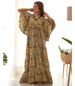 Beige & black kalamkari cotton tiered dress