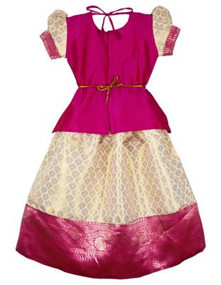 cream dori embroidery brocade silk pattu pavadai 2