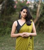 Handloom Green Cotton Saree Black Border With Tassels Without Blouse