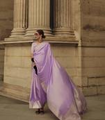 Rajtex Lavender Woven Satin-Sarees With Blouse