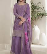 Purple Embroidered Chinon Silk Salwar Suit