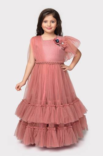 Betty tomato colored pearl net gown