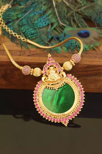 Kerala traditional gold plated temple palakka necklace