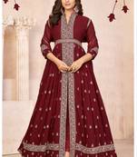 Maroon embroidered faux georgette semi stitched anarkali suit