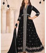 Black embroidered faux georgette semi stitched anarkali suit