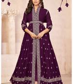 Wine embroidered faux georgette semi stitched anarkali suit