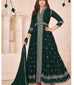 Green embroidered faux georgette semi stitched anarkali suit