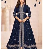 Navy blue embroidered faux georgette semi stitched anarkali suit