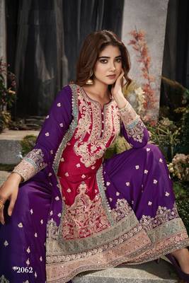 Maroon and wine embroidered viscose chinon semi stitched salwar suit 2