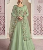 Light green embroidered faux georgette semi stitched anarkali suit
