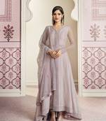 Light lavender embroidered faux georgette semi stitched anarkali suit